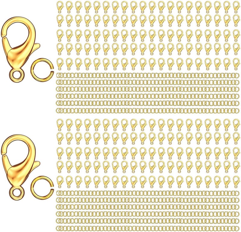 MKCYD 700Pcs Lobster Claw Clasps and Open Jump Rings Set, 14K Gold and Silver Necklace Clasps and Closures Lobster Parrot Trigger Clasp for Jewelry Making - Image 1